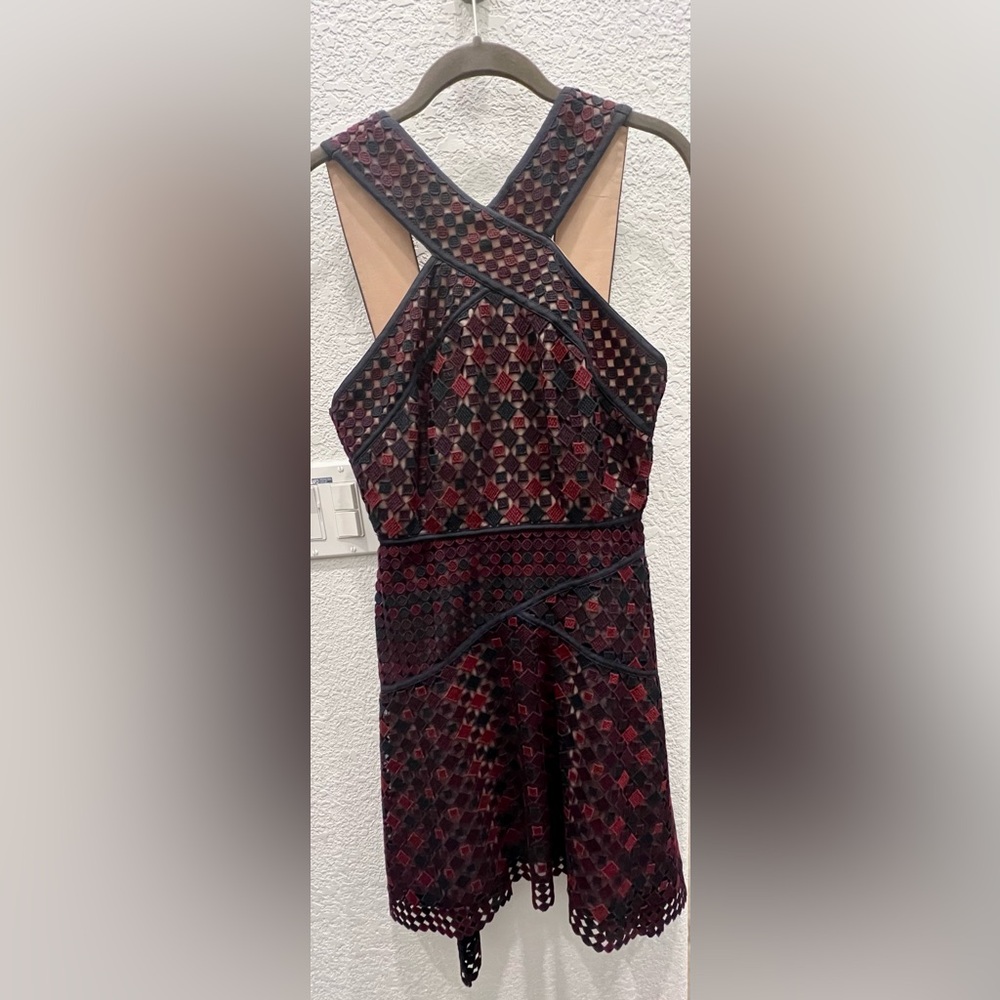 BCBG Red and Black Geometric Mini Dress